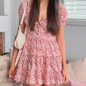 Lush Pink Floral Mini Dress